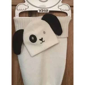 NYGB Ivory/Black Puppy Snuggle Sack And Hat Set